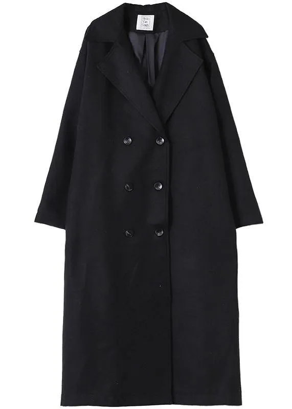 Elegant oversized Coats outwear black Notched double breast woolen overcoat