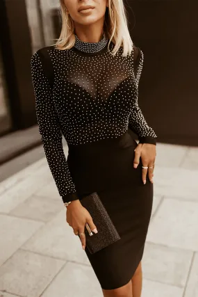 Explore More  Collection - Rhinestone Mock Neck Long Sleeve Dress