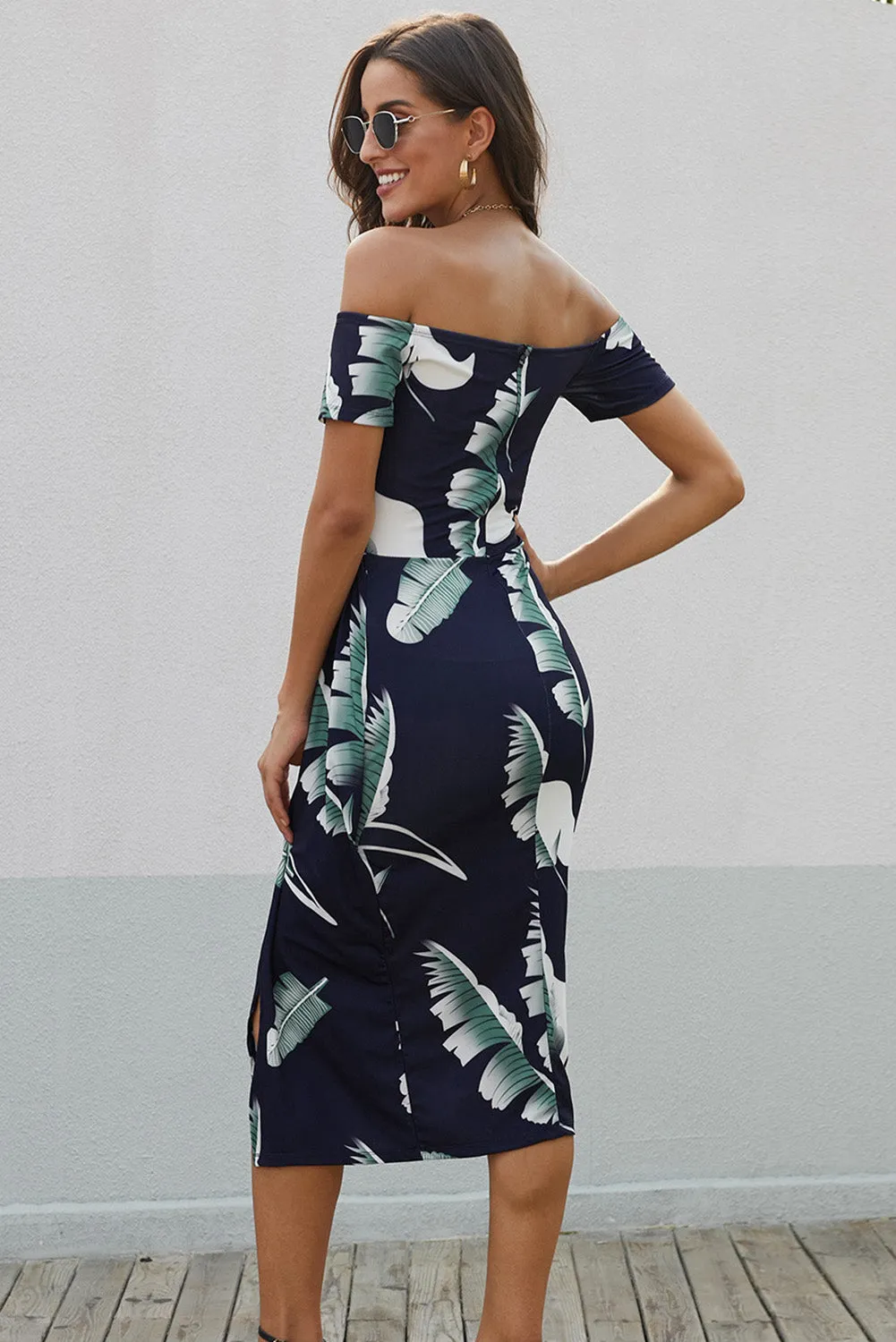 Explore More  Collection - Slit Printed Off-Shoulder Midi Dress