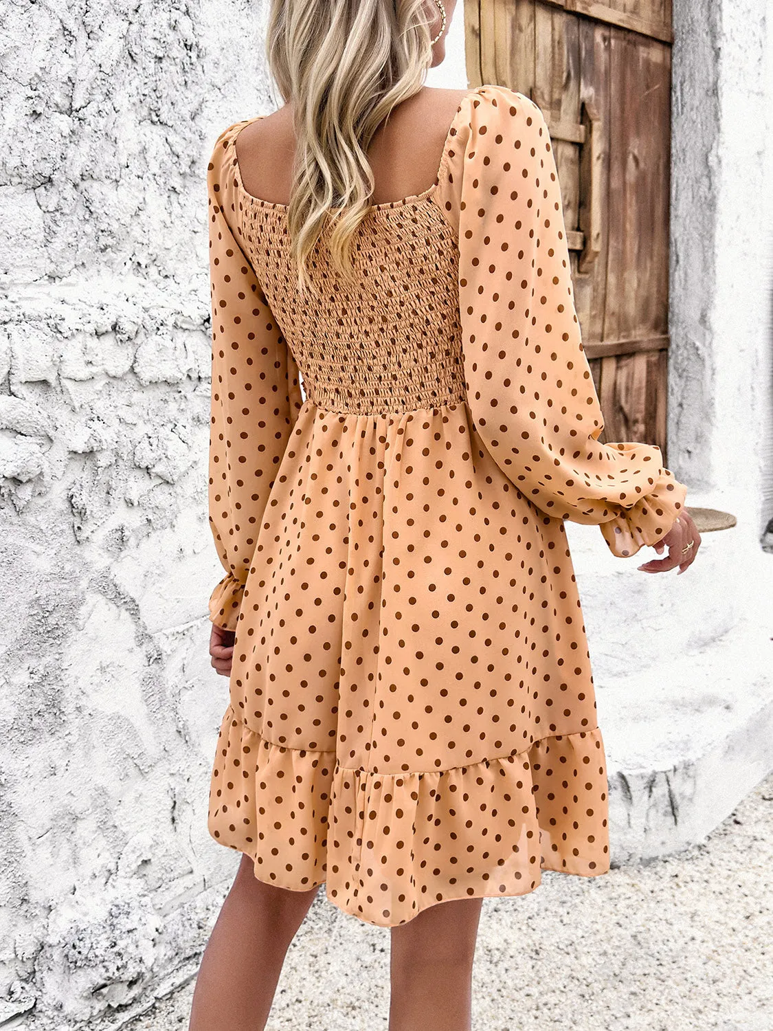 Explore More  Collection - Smocked Polka Dot Long Sleeve Dress