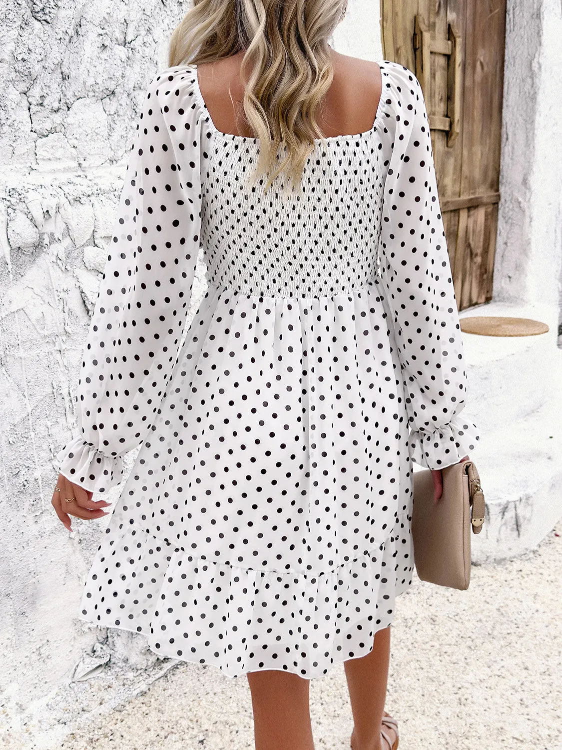 Explore More  Collection - Smocked Polka Dot Long Sleeve Dress