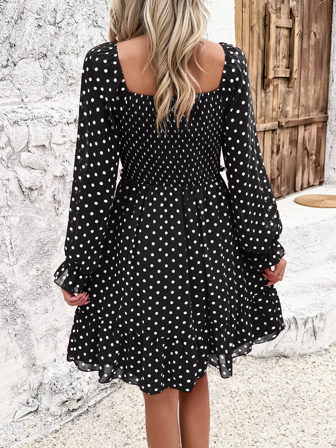 Explore More  Collection - Smocked Polka Dot Long Sleeve Dress