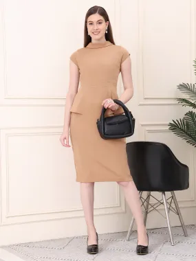 Exude Bold & Beautiful High neck Dress with Cap Sleeves (Beige)