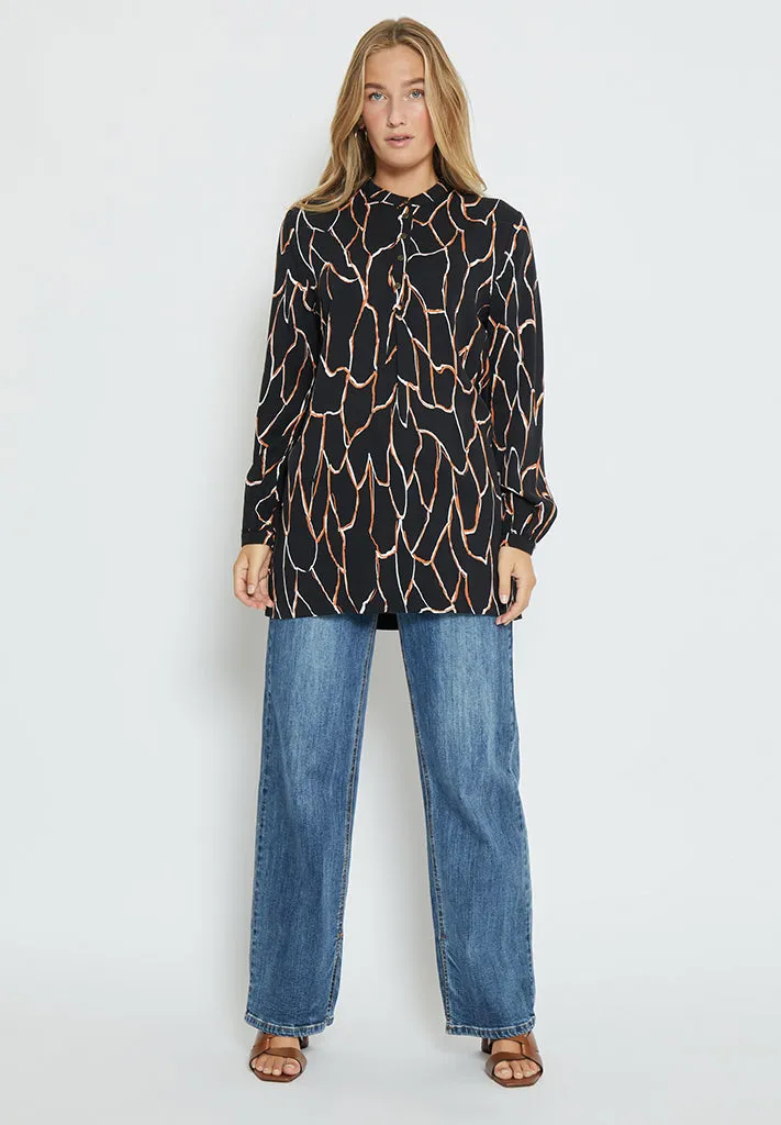 Fenja Long Sleeve Tunic Shirt - Black Print