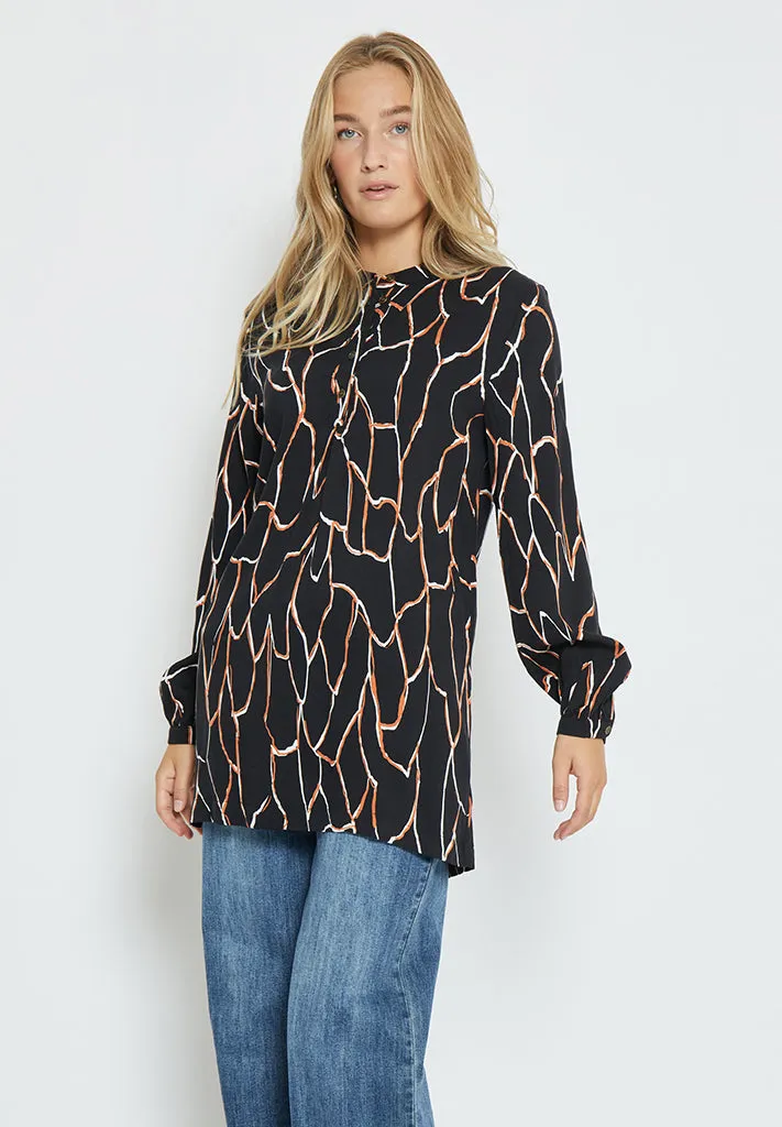 Fenja Long Sleeve Tunic Shirt - Black Print