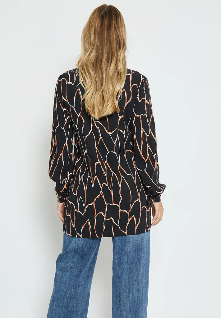 Fenja Long Sleeve Tunic Shirt - Black Print