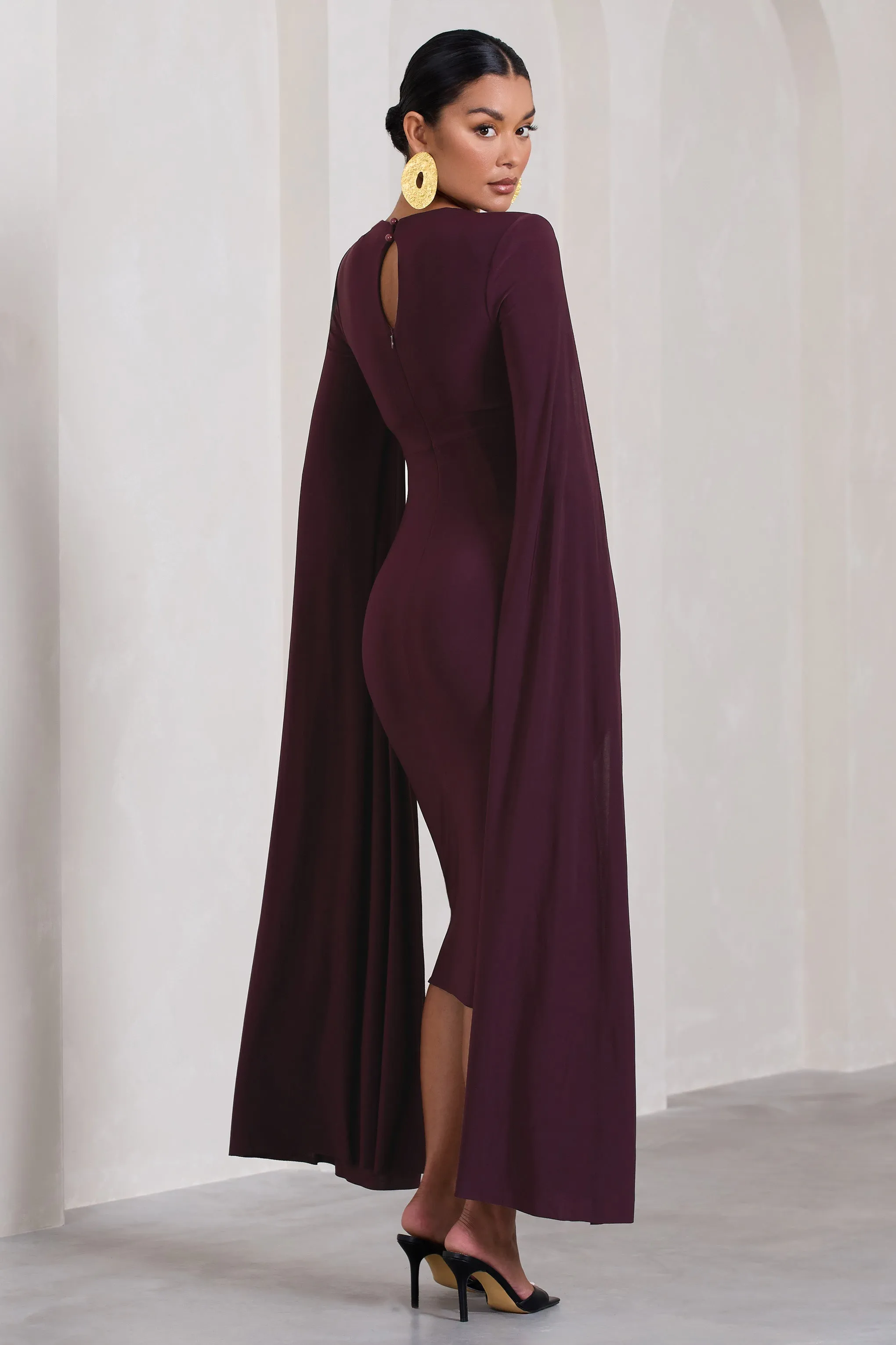 Flawless | Plum Maternity Square Neck Midi Dress With Cape Sleeves