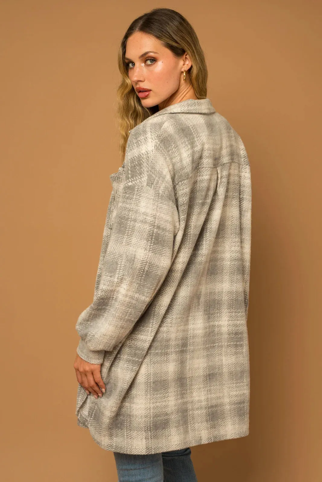 Fleece Oversize Plaid Side Pocket Warm Shacket