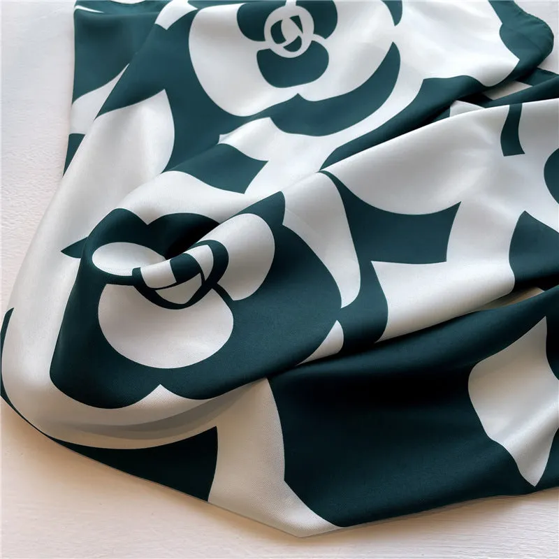 Flower Minimalist Border large scarf/90*90cm/Satin shawl/Twill scarf/Large satin scarf/Gift for her/Mother's Day Gifts