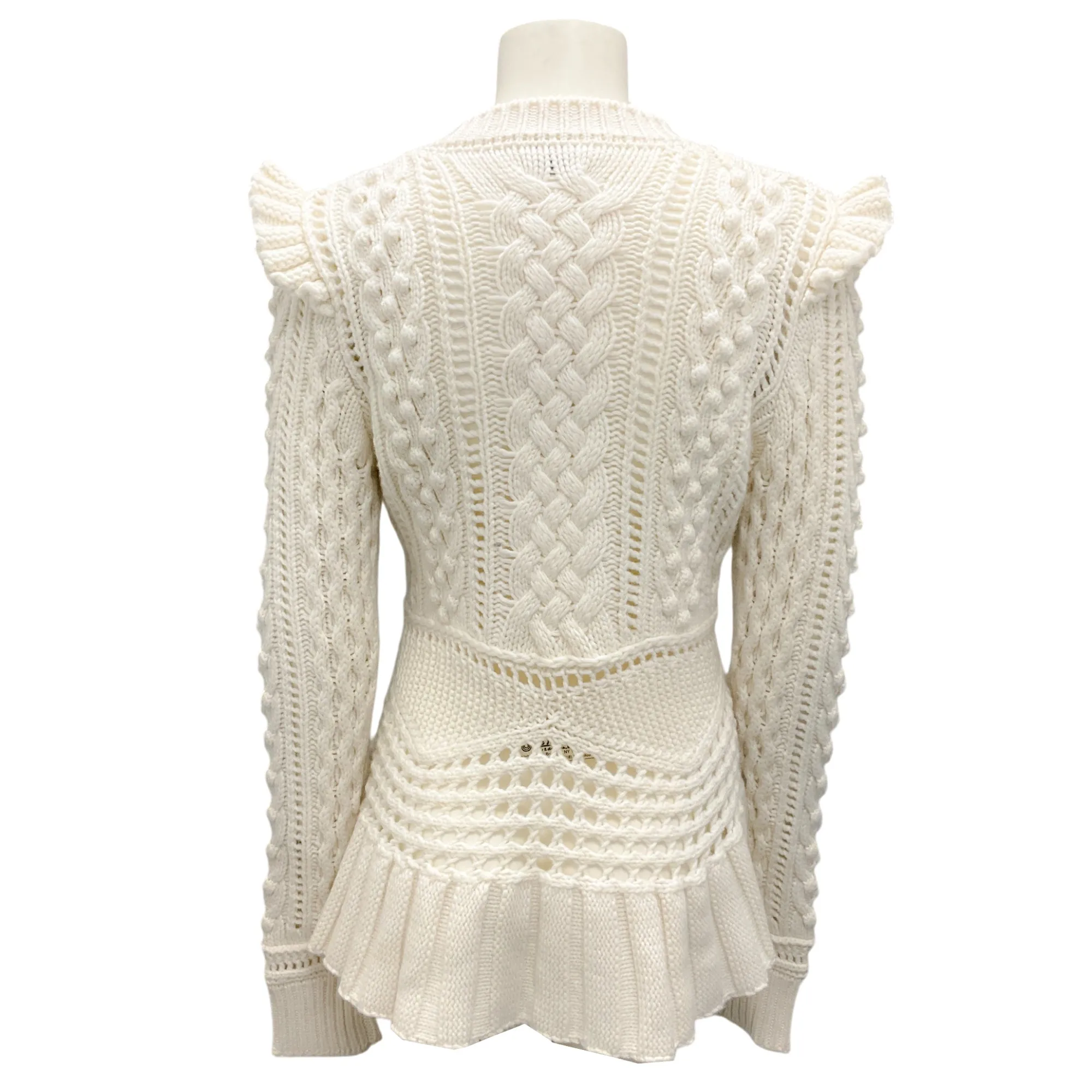 Gabriela Hearst Ivory Cashmere Cable Knit Peplum Hem Sweater