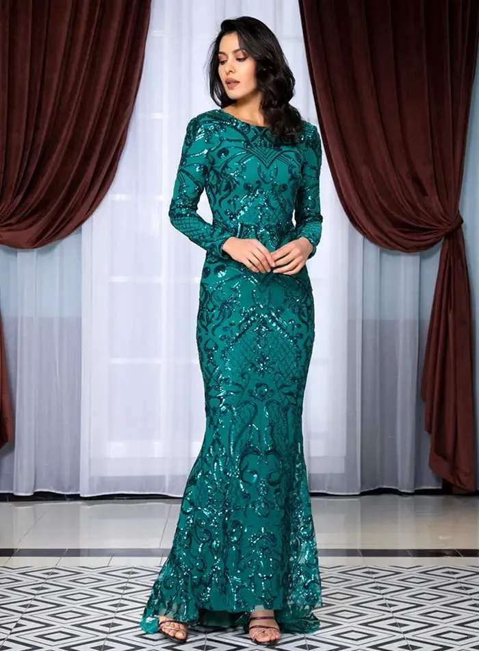 Geometric Element Sequins Material Bodycon Long Sleeve Dress