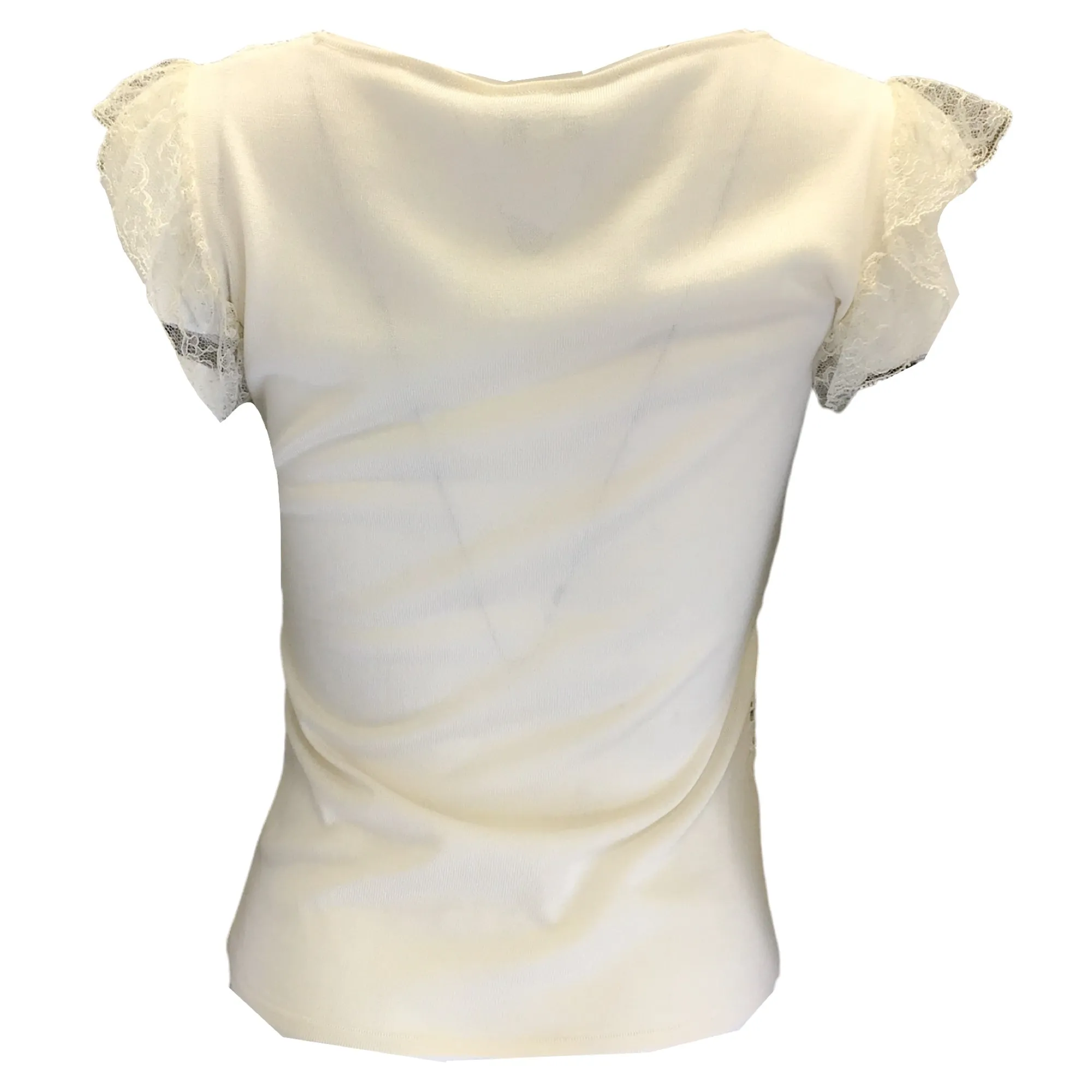 Giambattista Valli Ivory Lace Detail Silk Knit Top