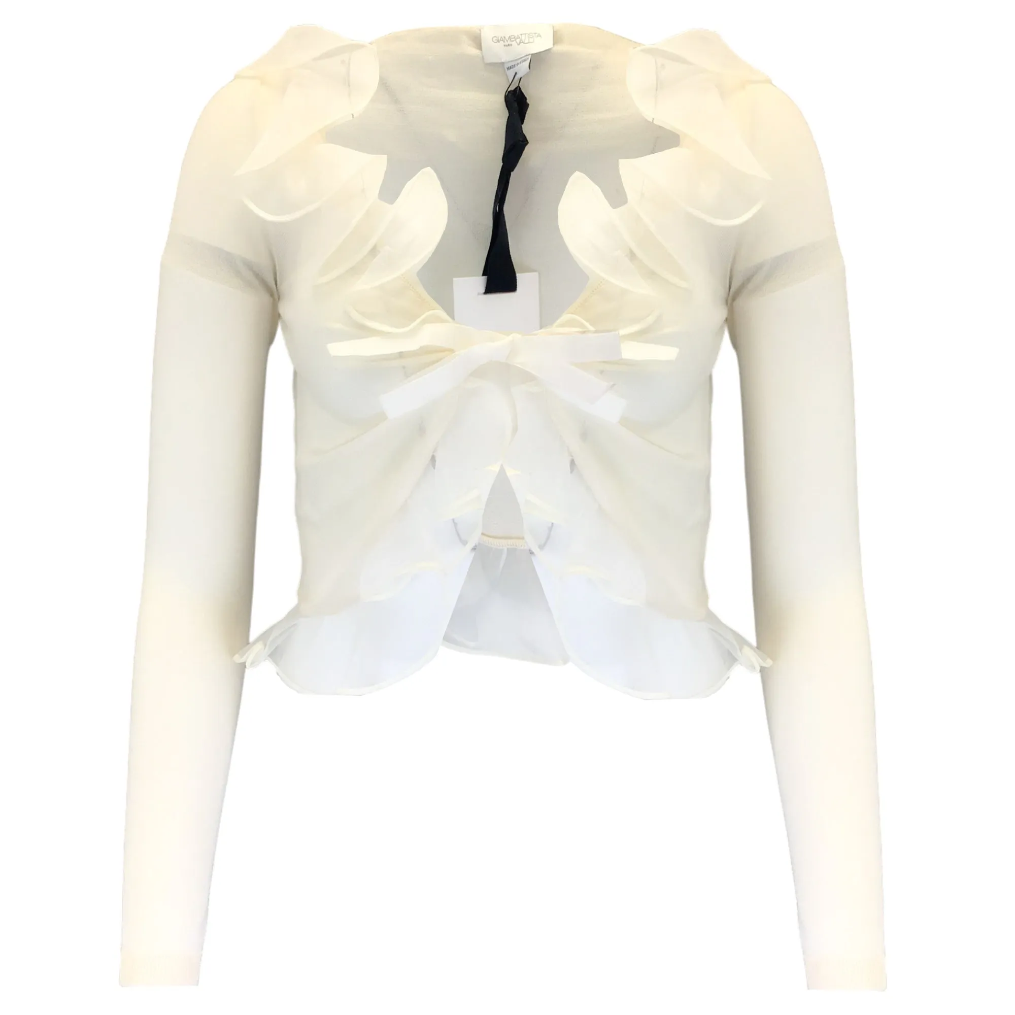 Giambattista Valli Ivory Ruffled Cashmere Knit Sweater