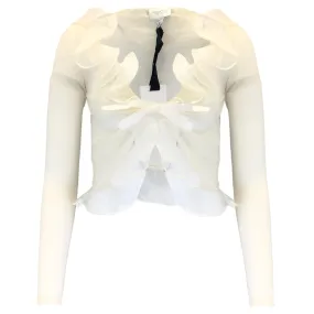 Giambattista Valli Ivory Ruffled Cashmere Knit Sweater