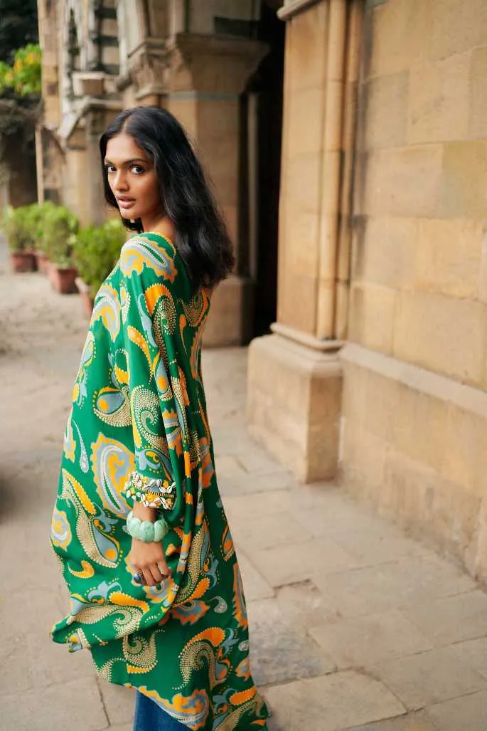 Green Paisley One Shoulder Tunic