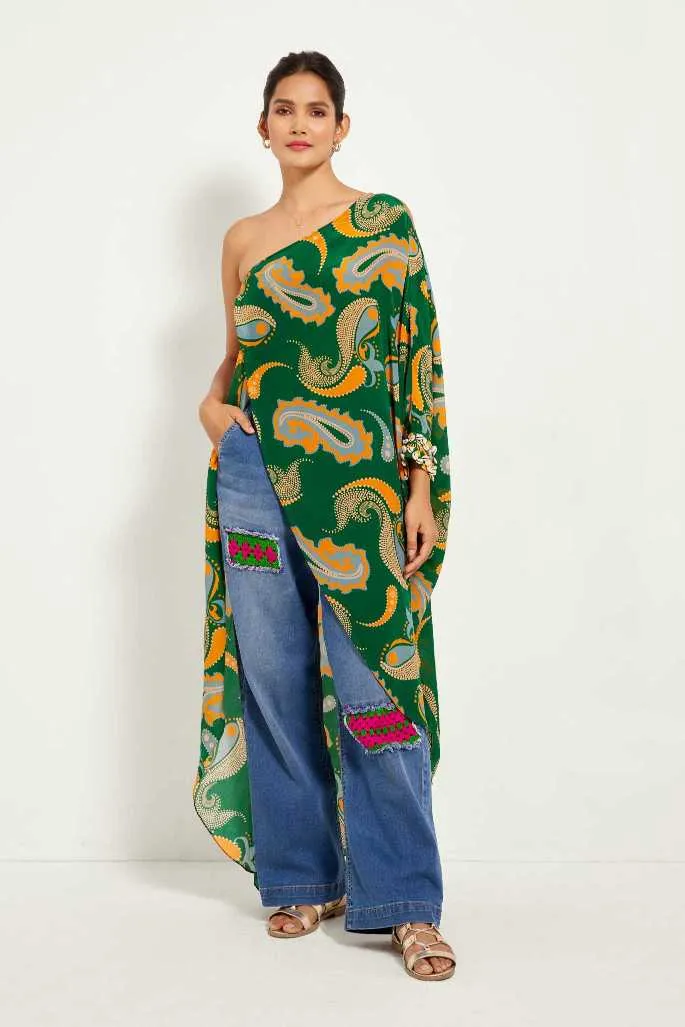 Green Paisley One Shoulder Tunic