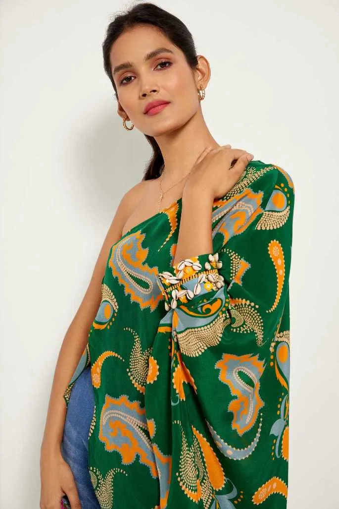 Green Paisley One Shoulder Tunic