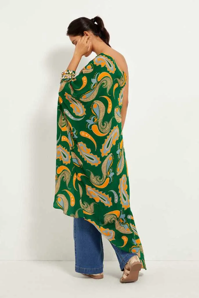 Green Paisley One Shoulder Tunic