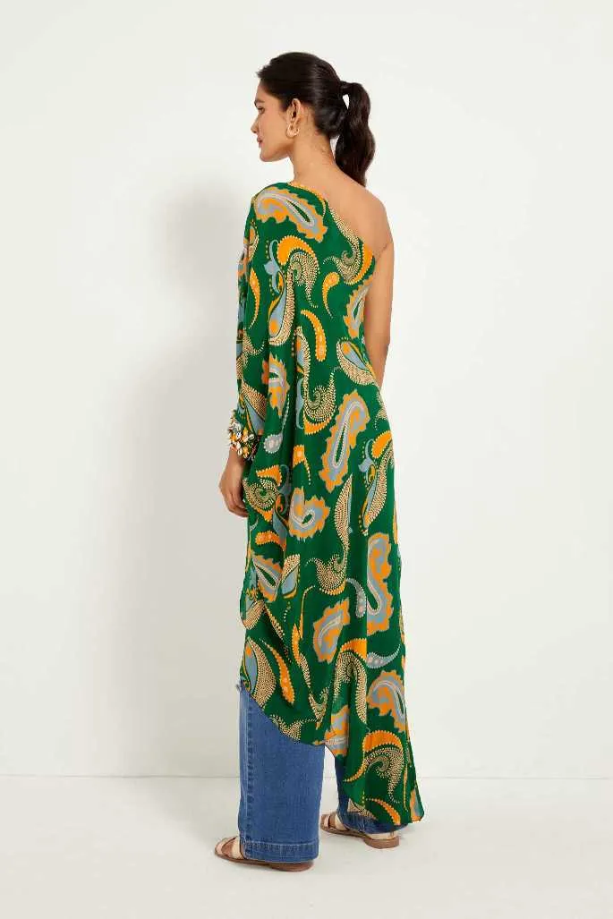 Green Paisley One Shoulder Tunic