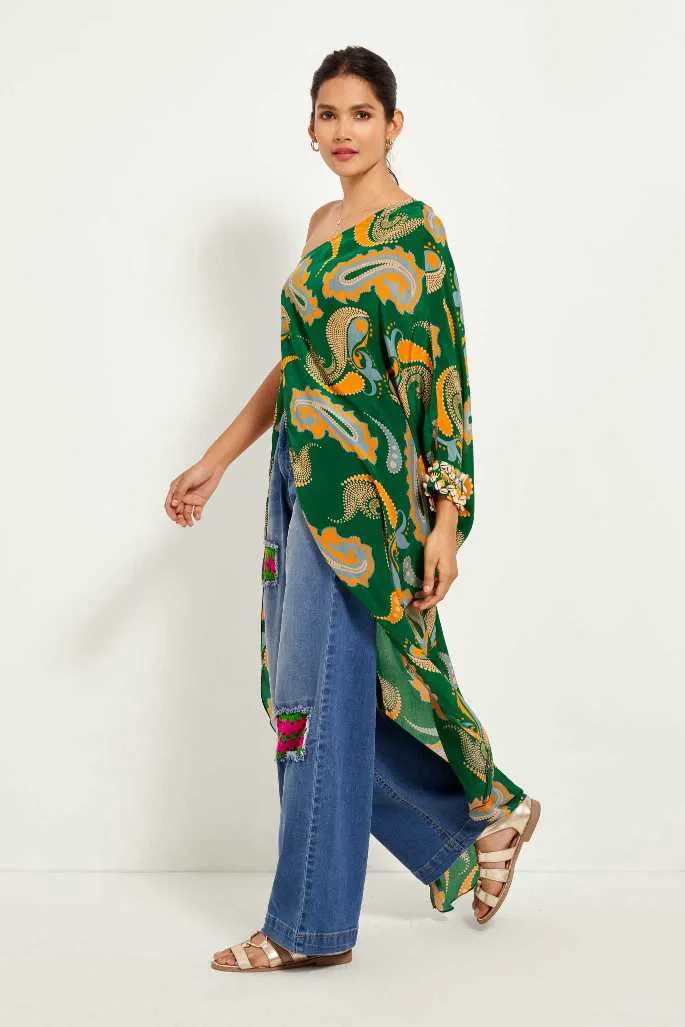 Green Paisley One Shoulder Tunic