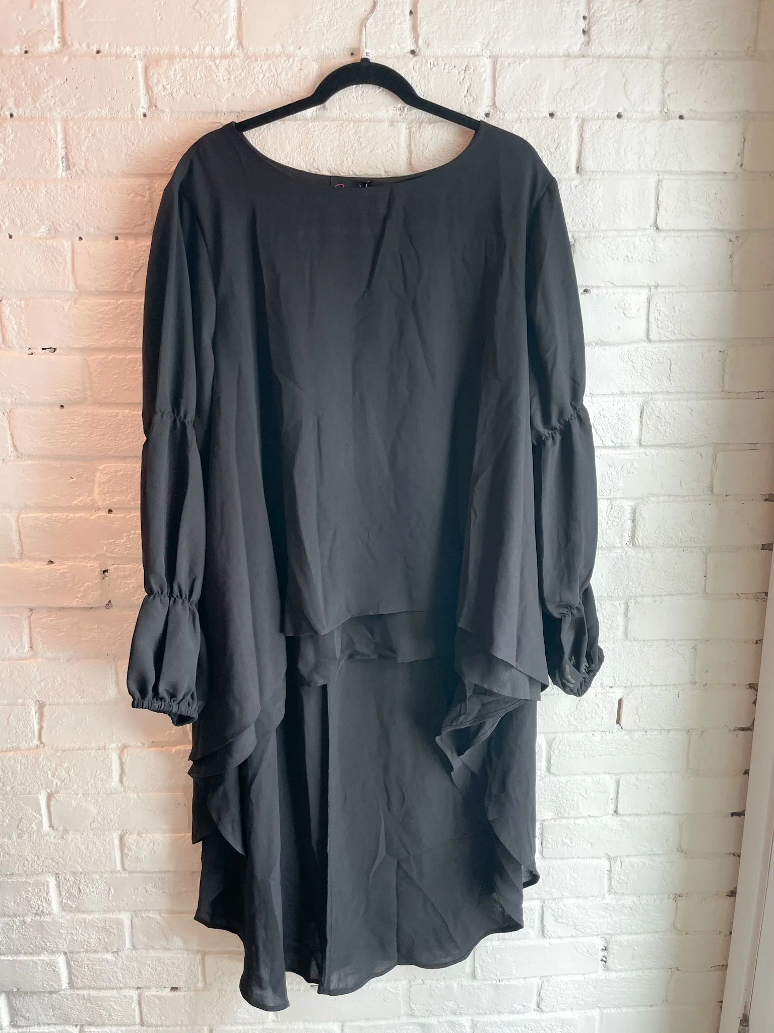 Hanna Nikole Black High Low Tunic Blouse with Lantern Sleeves NWT - Size 20W