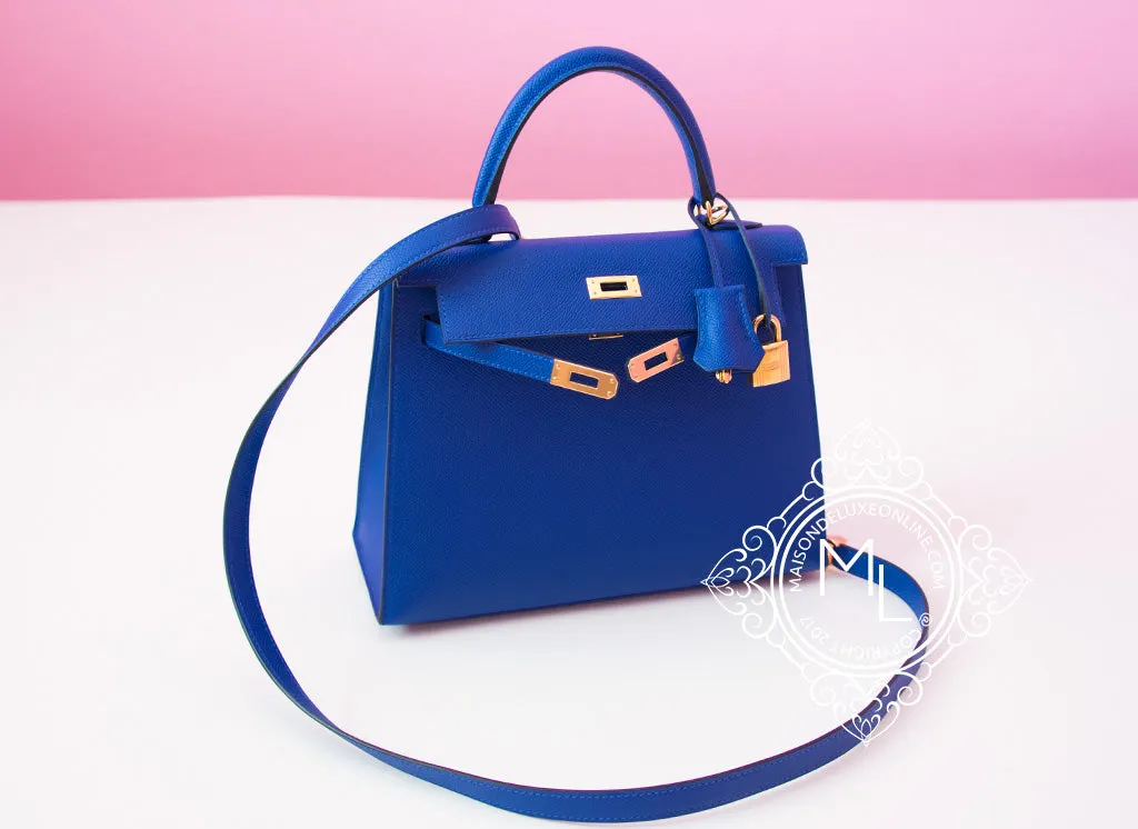 Hermes Bleu Electrique GHW Epsom Sellier Kelly 25 Handbag