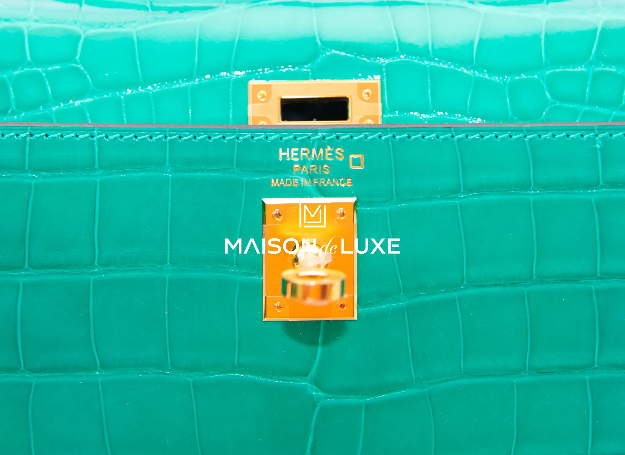 Hermes Kelly Sellier 25 Vert Jade Shiny Crocodile Alligator Handbag