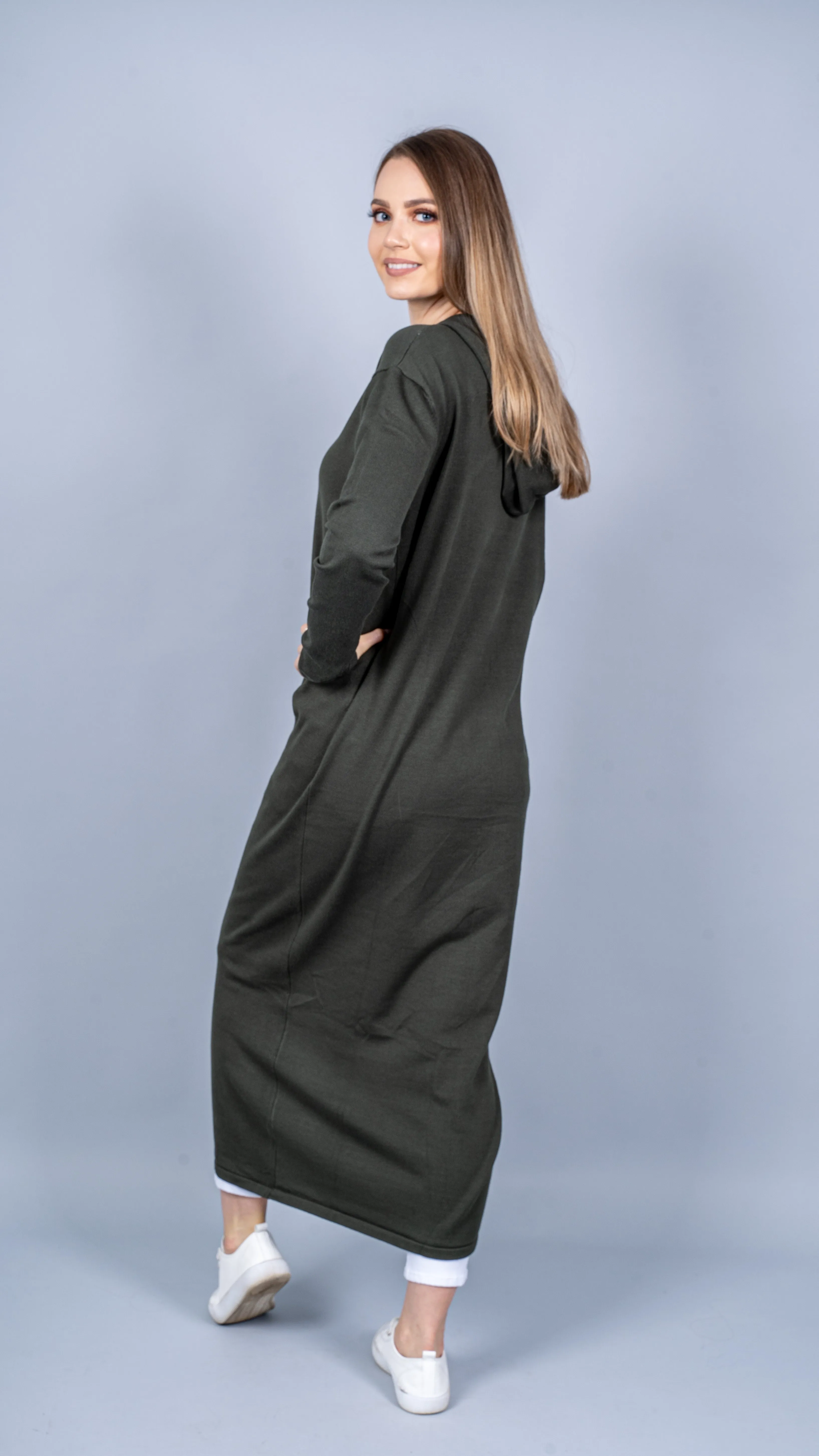 Hooded Knit Dress - Dark Shades