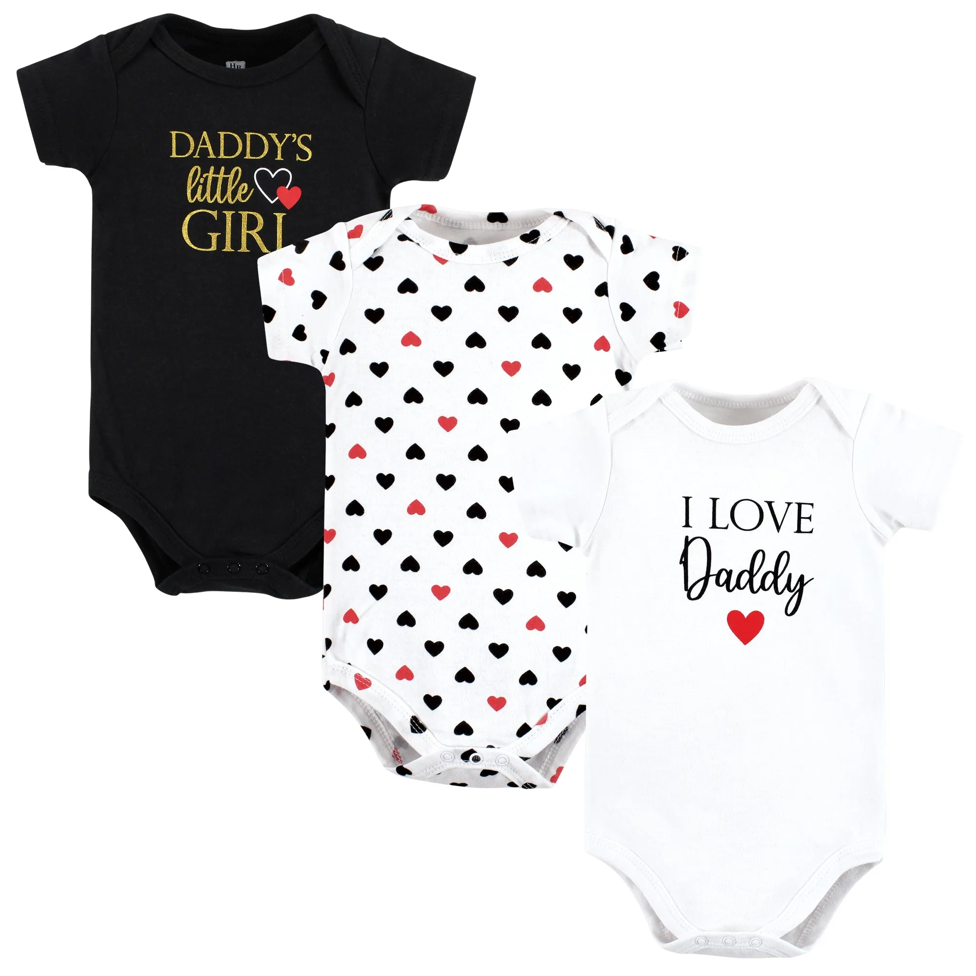 Hudson Baby Cotton Bodysuits, Girl Daddy Red Black 3Pk