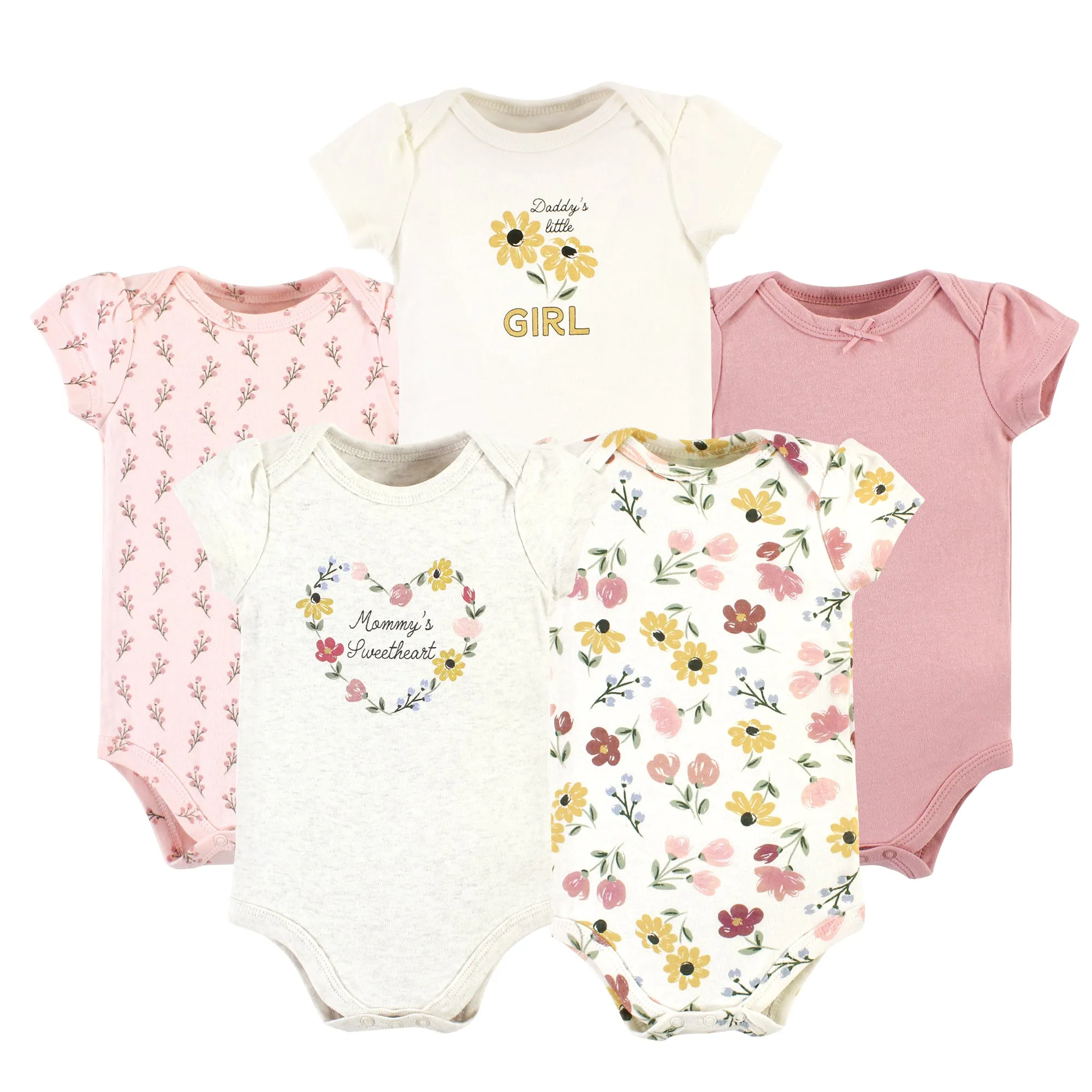 Hudson Baby Cotton Bodysuits, Soft Painted Floral 5-Pack