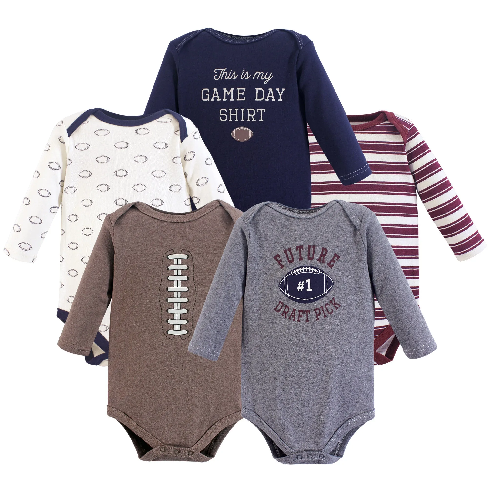 Hudson Baby Cotton Long-Sleeve Bodysuits, Football