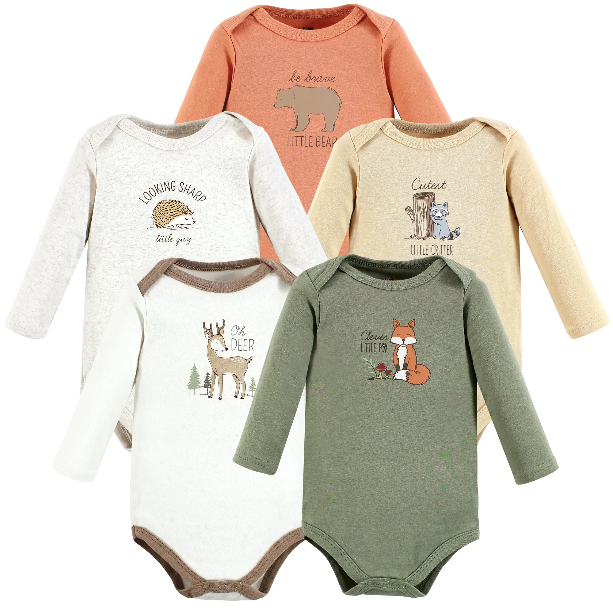 Hudson Baby Cotton Long-Sleeve Bodysuits, Forest Deer 5-Pack