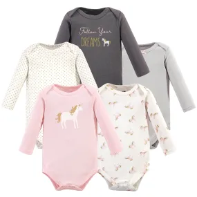 Hudson Baby Cotton Long-Sleeve Bodysuits, Gold Unicorn