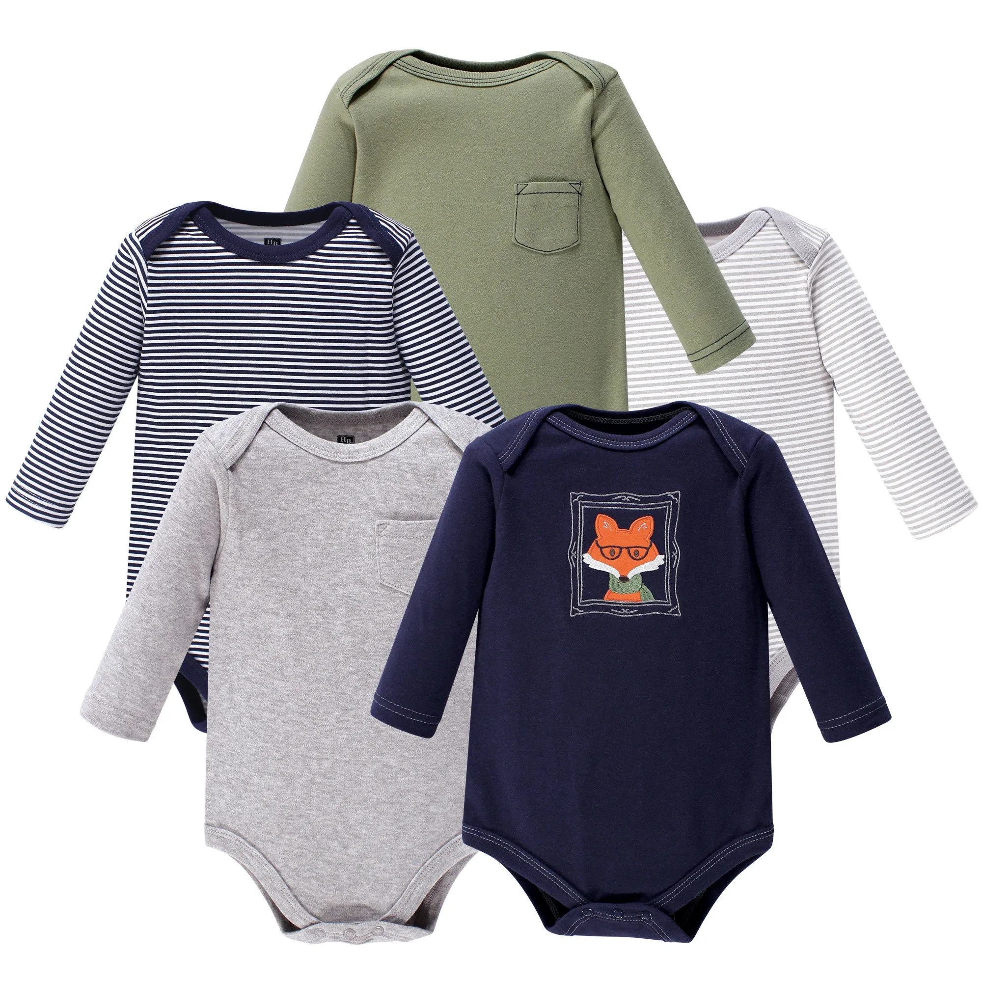 Hudson Baby Cotton Long-Sleeve Bodysuits, Mr Fox