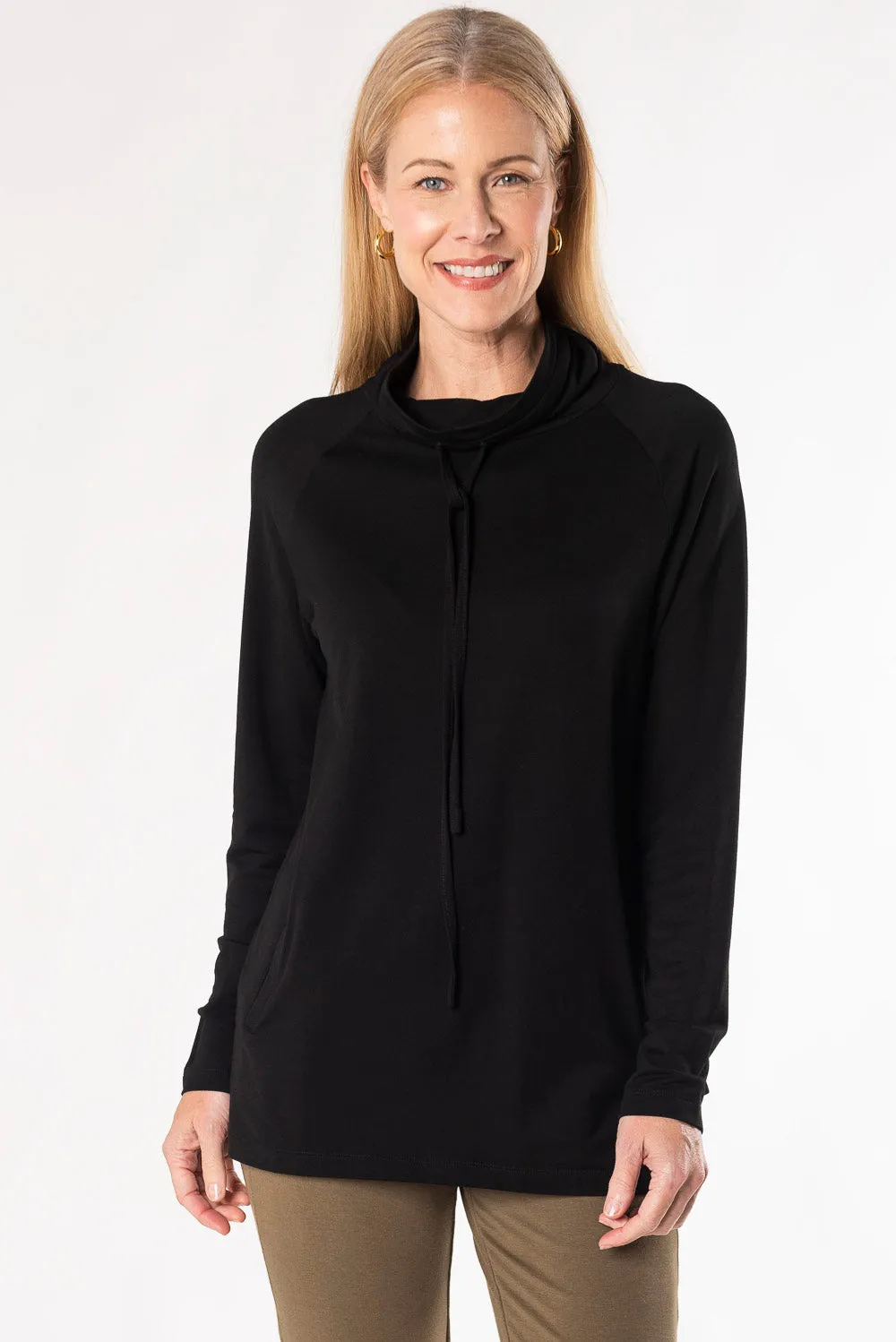 Iris Shawl Collar Bamboo Tunic - Black