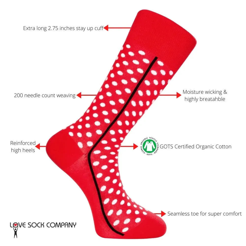 Love Sock Company Men's Funky Cool Polka Dots Dress Socks Red Line Red (M)