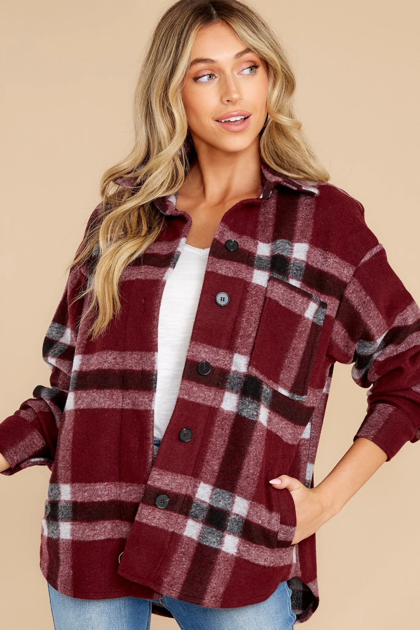 Made For Comfort Burgundy Plaid Shacket