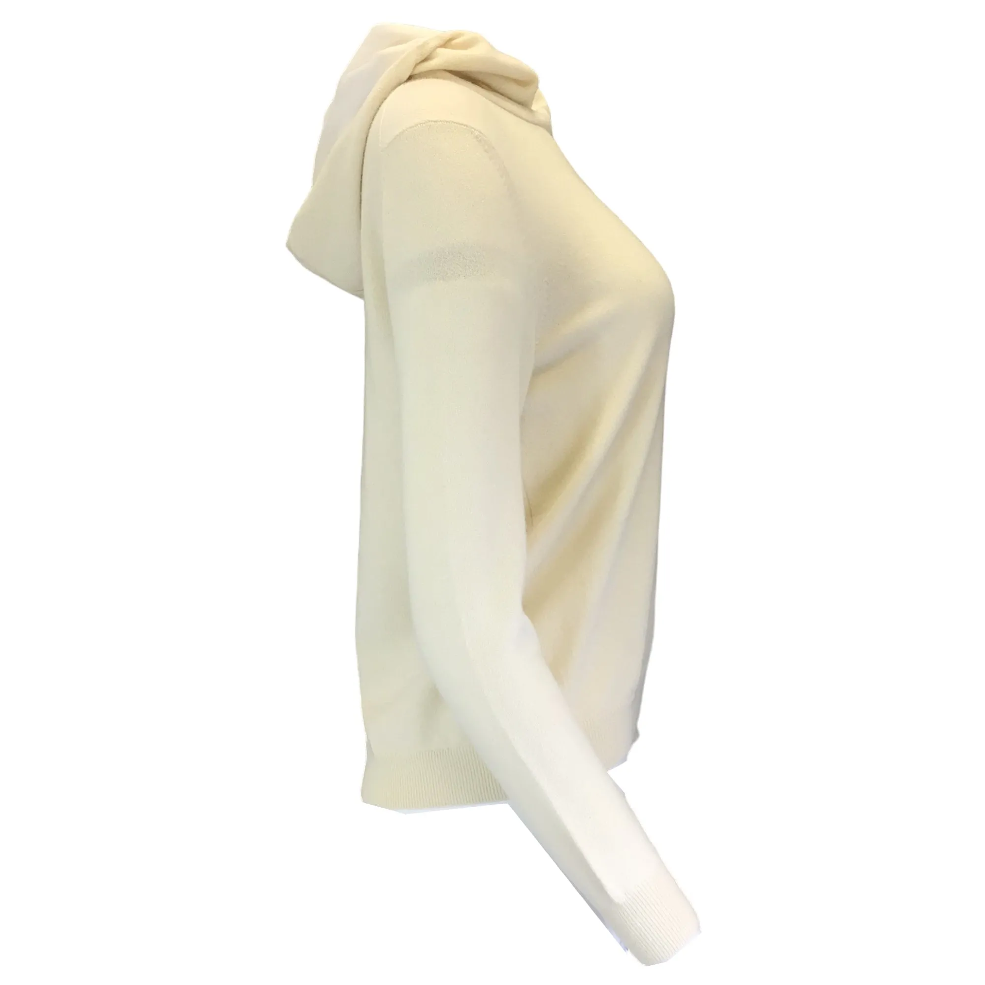 Malo Ivory Hooded Long Sleeved Silk Lined Cashmere Knit Sweater