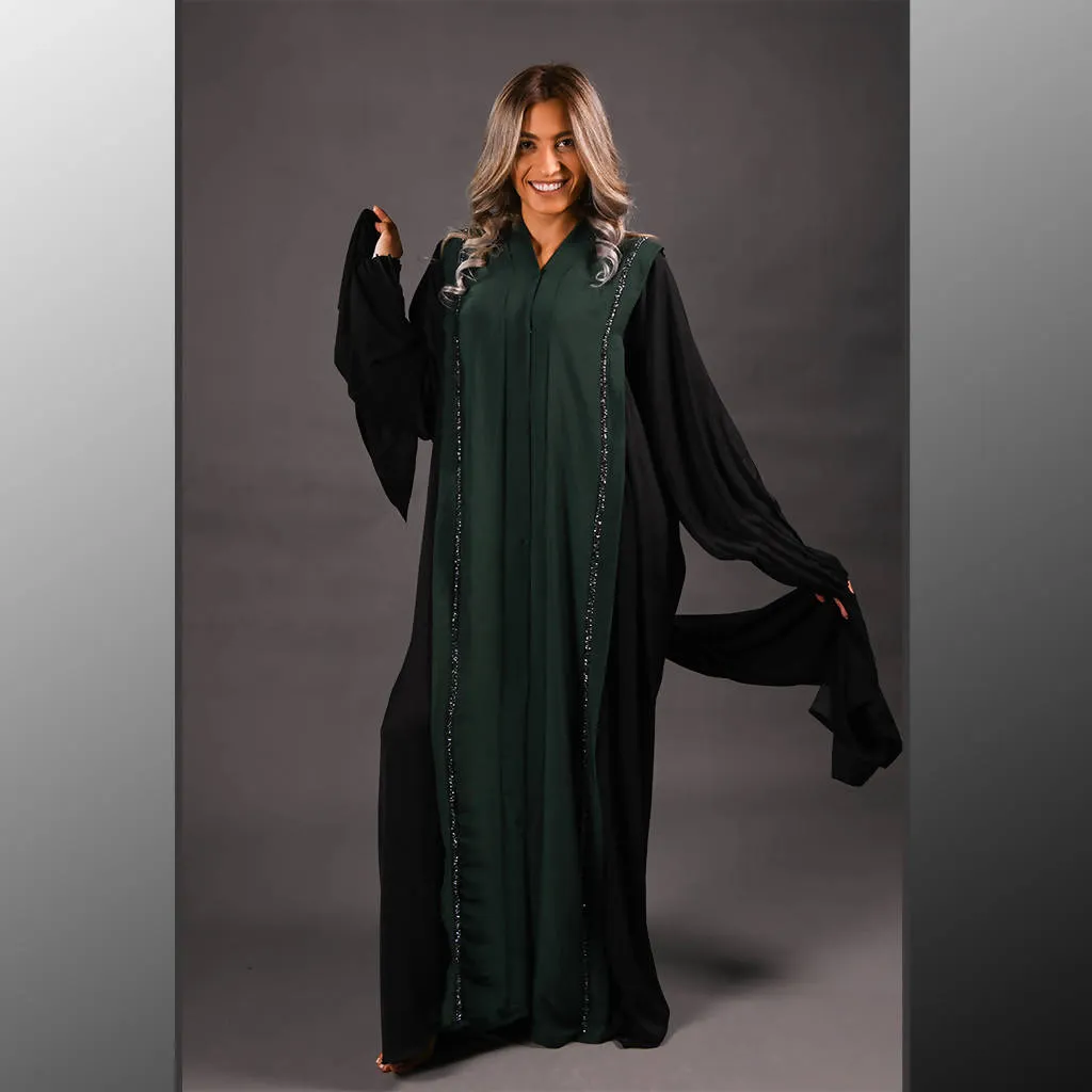 MAYASSA LINEN PLEATED OPEN ABAYA