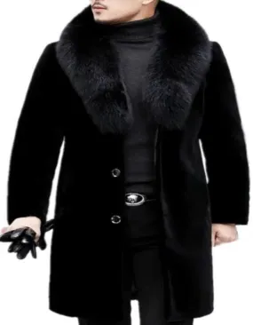 Men Long Faux Fur Coat Black