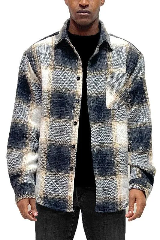 Mens Flannel Shirt Jacket Checkered Plaid Shacket