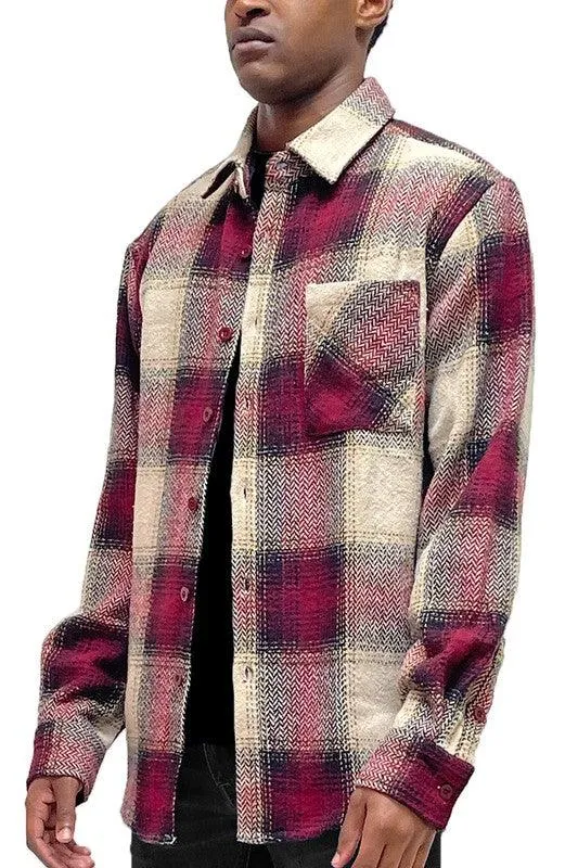 Mens Flannel Shirt Jacket Checkered Plaid Shacket