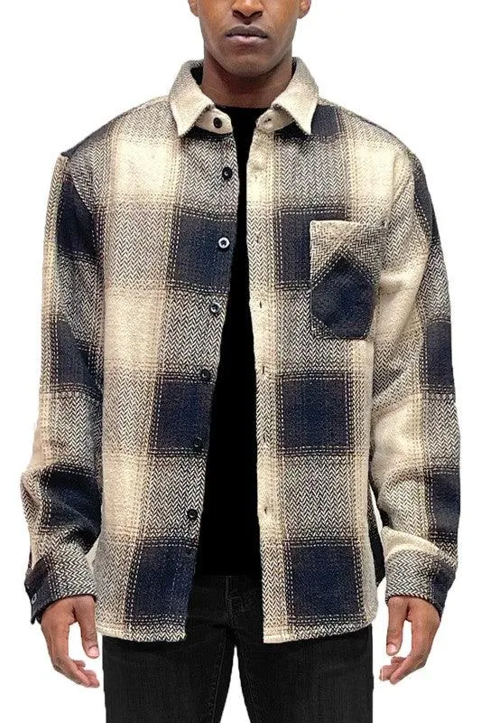 Mens Flannel Shirt Jacket Checkered Plaid Shacket