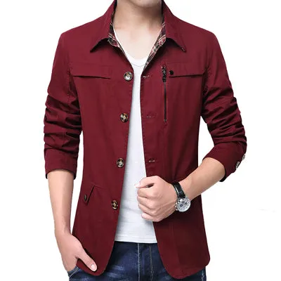 Men's Jacket Casual Solid Men Outerwear Slim Fit