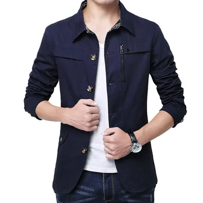 Men's Jacket Casual Solid Men Outerwear Slim Fit