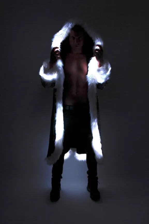 Men's LED Sequin King Coat in "Silver Hologram- Black"