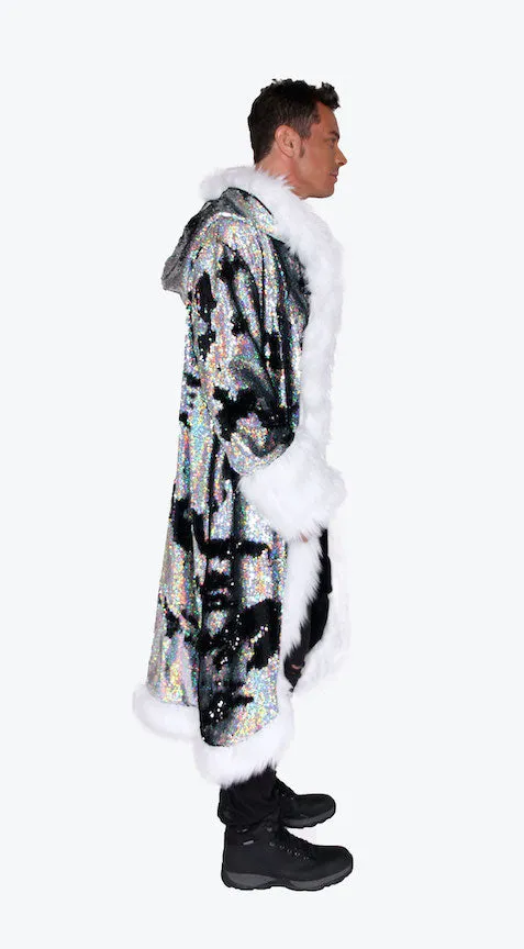 Men's LED Sequin King Coat in "Silver Hologram- Black"