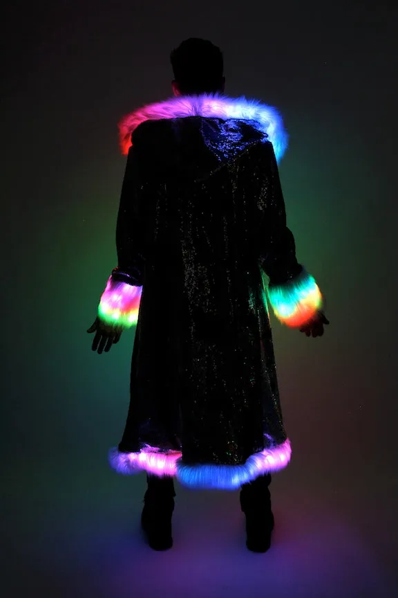 Men's LED Sequin King Coat in "Silver Hologram- Black"