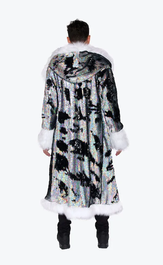 Men's LED Sequin King Coat in "Silver Hologram- Black"