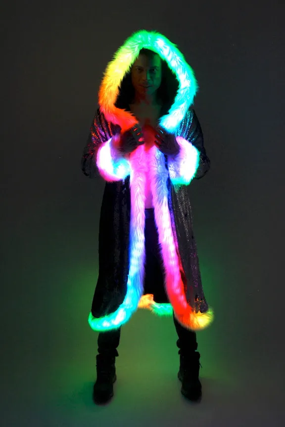 Men's LED Sequin King Coat in "Silver Hologram- Black"